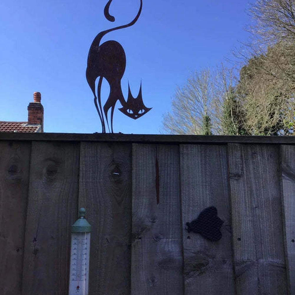 Iron Farmhouse Cat Garden Ornament for Outdoor Decor