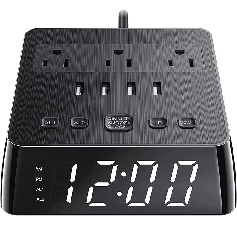 LED Alarm Clock with USB and Power Socket Outlet