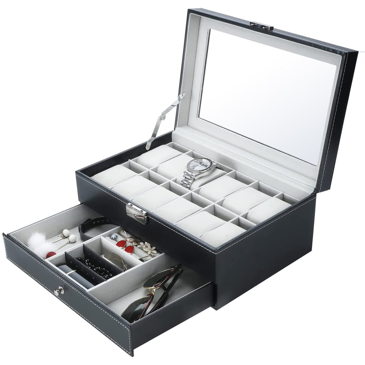 Double Layer Jewelry and Watch Box with Open Window