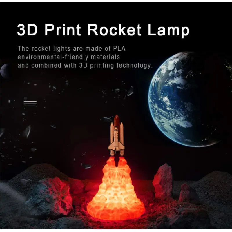 3D Printed Rocket Space Shuttle Lamp and Night Light, Creative Astronaut-Themed LED Bedroom Lighting Decoration, Unique Space Exploration Table Lamp for Kids' Bedrooms, Gaming Rooms, Study Desks, Modern Home Interiors, and Science Fiction Inspired Decorat
