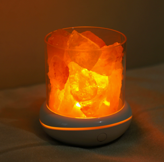 LED Rechargeable Anion Salt Lamp for Atmosphere Lighting - USB plugged in