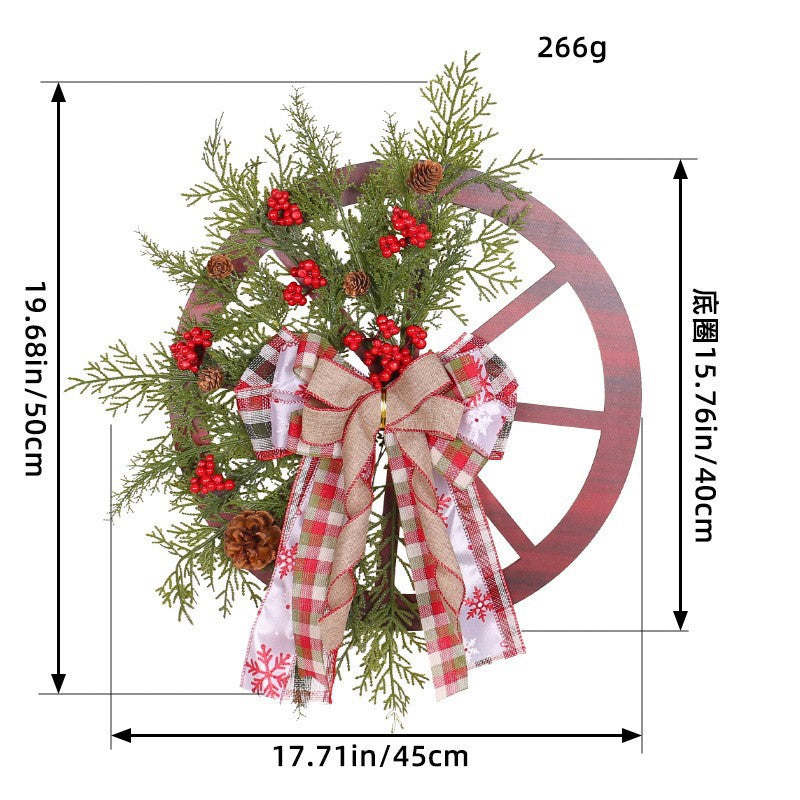 Wooden Christmas Wreath with Pinecones and Wheel Design