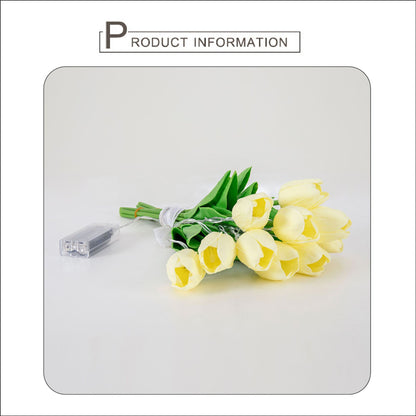 Romantic LED Tulip Bridal Bouquet with Decorative Lighting Chain, Elegant Artificial Flower Wedding Bouquet for Brides, Engagement Ceremonies, Anniversary Celebrations, Valentine's Day Gifts, Wedding Photography, and Romantic Home Decorations