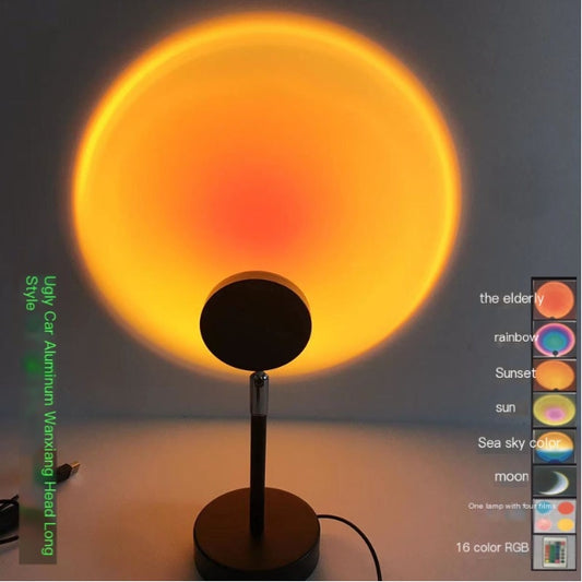 RGB Sunset Projection Lamp for Ambient Lighting, Colorful LED Sunset Light Projector for Bedroom Decoration, Romantic Mood Lighting, Living Room Illumination, Aesthetic Room Decor, Photography Backgrounds, Gaming Rooms, and Modern Home Lighting Accessorie