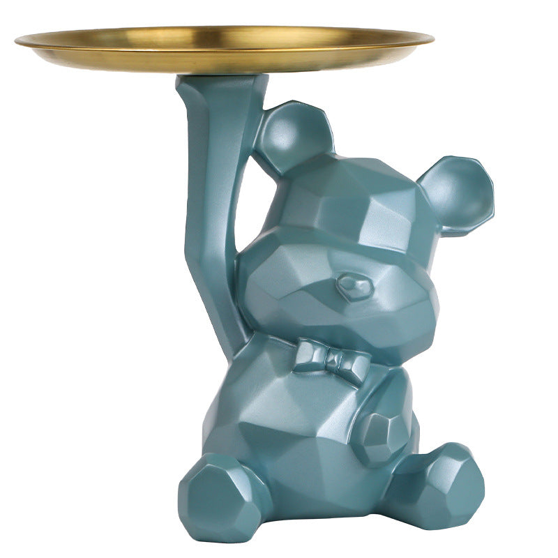 Creative Geometric Tray with Bear - Modern Home Decor