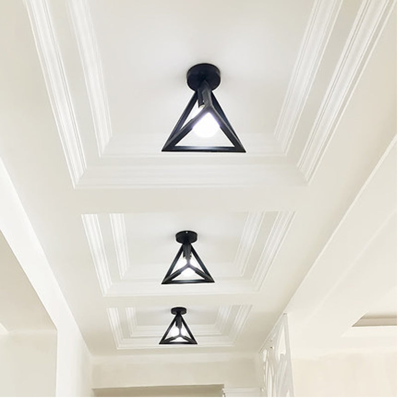 Vintage Black Iron Cage Ceiling Lamp for Home Lighting
