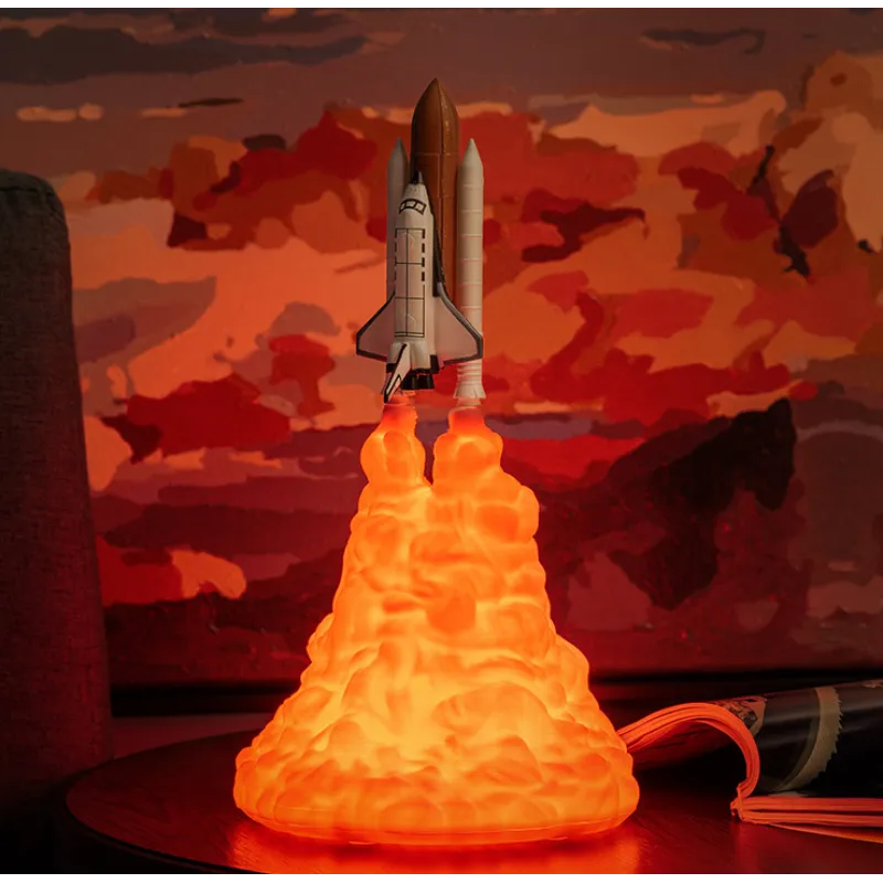 3D Printed Rocket Space Shuttle Lamp and Night Light, Creative Astronaut-Themed LED Bedroom Lighting Decoration, Unique Space Exploration Table Lamp for Kids' Bedrooms, Gaming Rooms, Study Desks, Modern Home Interiors, and Science Fiction Inspired Decorat