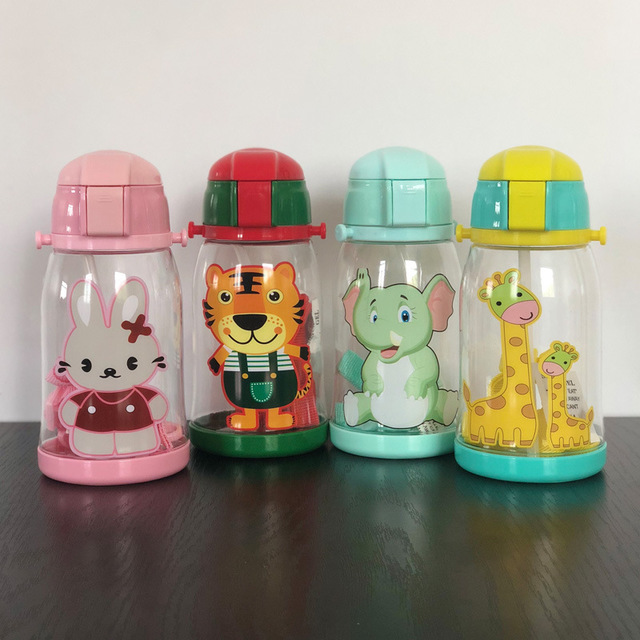New Kids' Water Bottle with Cartoon Design and Strap