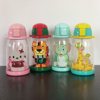 New Kids' Water Bottle with Cartoon Design and Strap