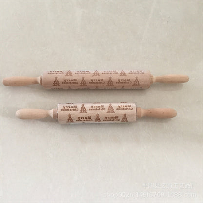 Wooden Christmas Engraved Rolling Pin for Cookies