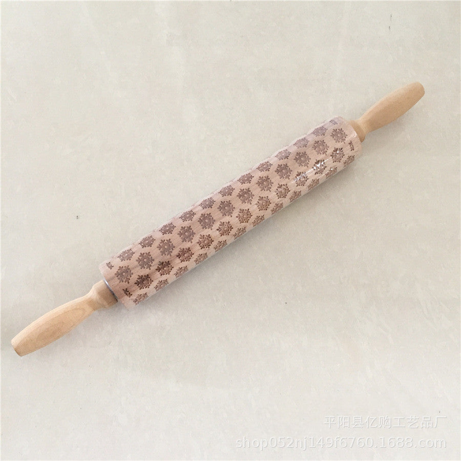 Wooden Christmas Engraved Rolling Pin for Cookies