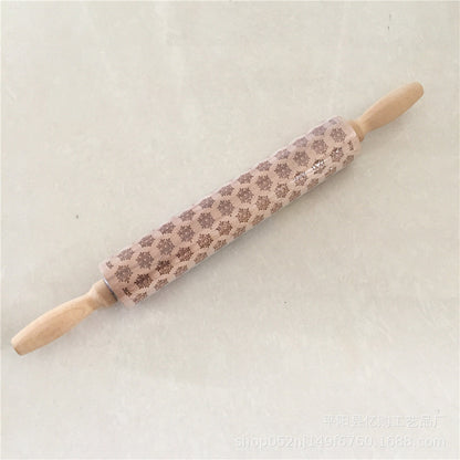 Wooden Christmas Engraved Rolling Pin for Cookies