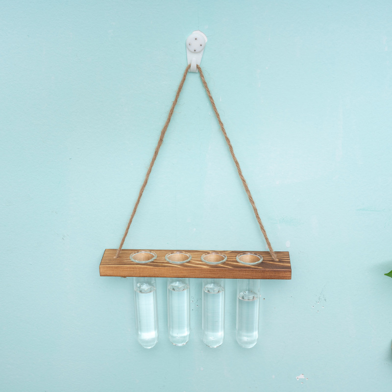 3-Layer Solid Wood Hydroponic Glass Vase Wall Decor