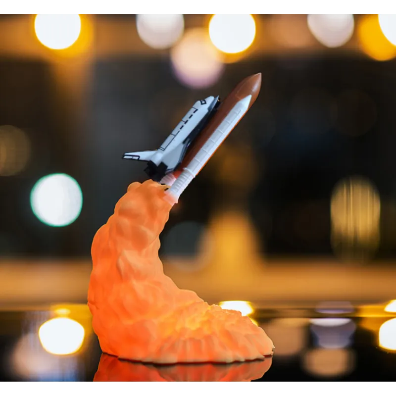 3D Printed Rocket Space Shuttle Lamp and Night Light, Creative Astronaut-Themed LED Bedroom Lighting Decoration, Unique Space Exploration Table Lamp for Kids' Bedrooms, Gaming Rooms, Study Desks, Modern Home Interiors, and Science Fiction Inspired Decorat
