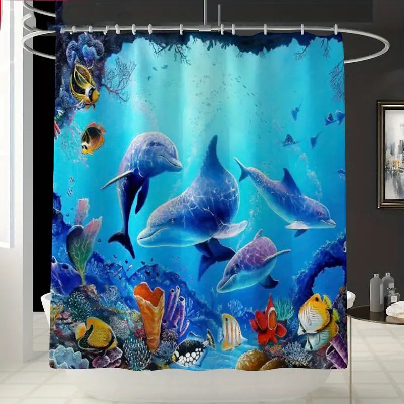 3D Ocean Underwater Shower Curtain & Bath Mat Set