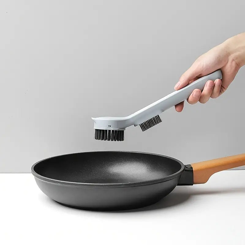 Pot Scrub Brush with Long Handle and Dual Brush Heads
