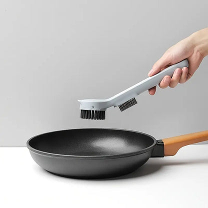 Pot Scrub Brush with Long Handle and Dual Brush Heads