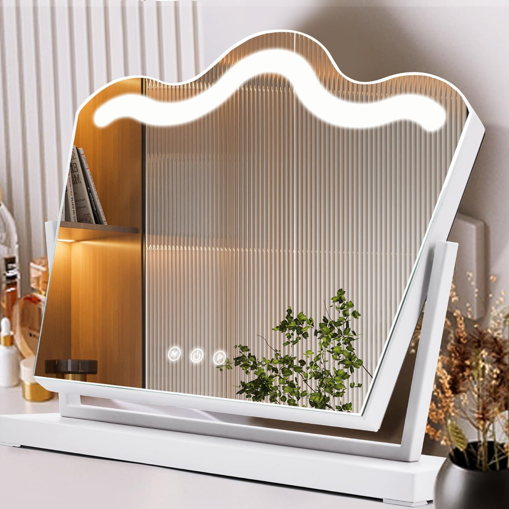 AOLISSI Vanity Mirror with Lights Hollywood Lighted Makeup Mirror 3 Color Lighting Modes Crown Mirror with Detachable 10x Magnification Smart Touch Control White.