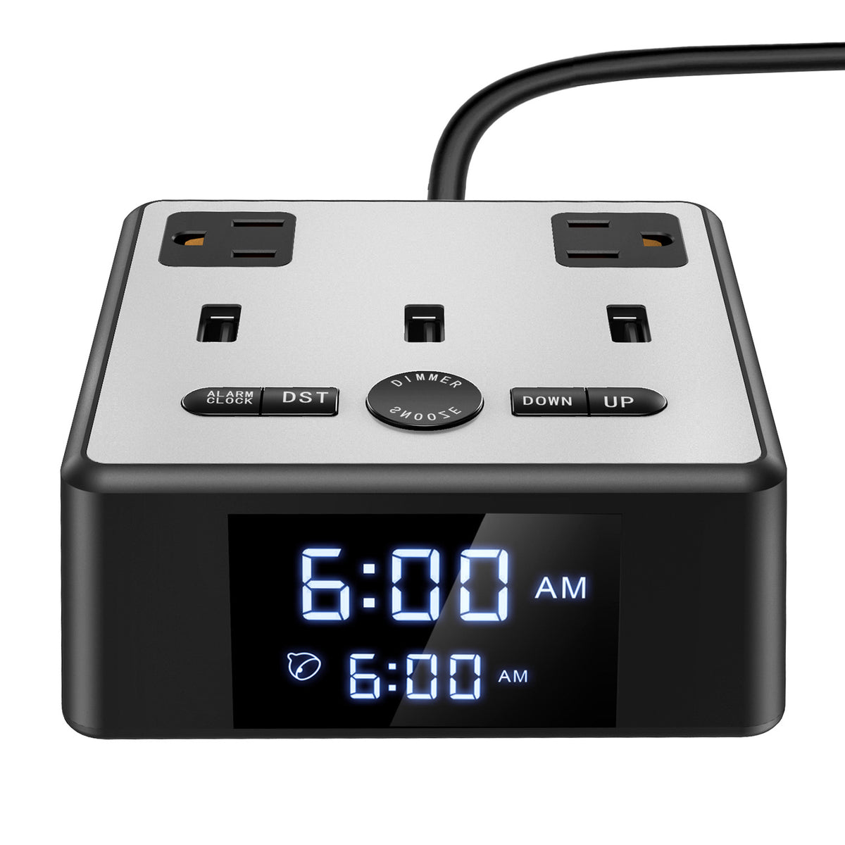 LED Alarm Clock with USB and Power Socket Outlet