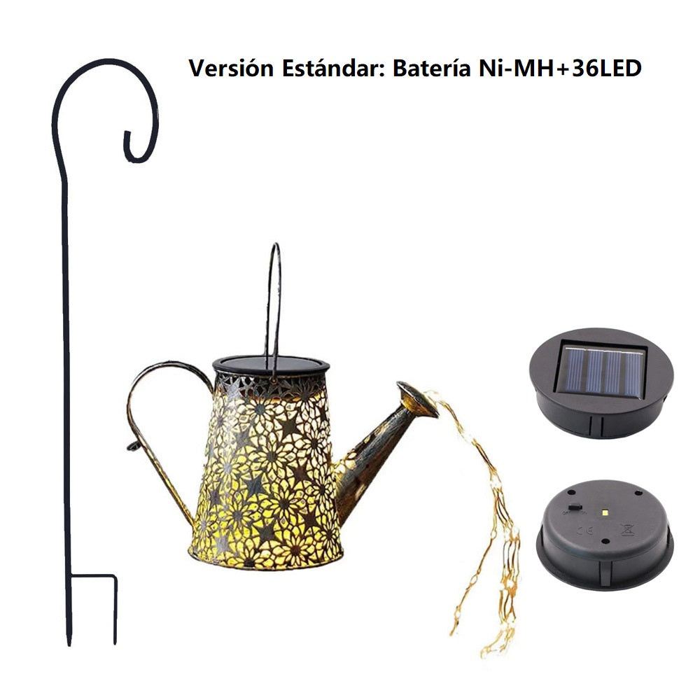 Solar Garden Kettle Lamp with Wrought Iron Design, Decorative Outdoor Solar-Powered LED Lighting for Gardens, Patios, Backyards, Pathways, Flower Beds, Courtyards, Rustic Landscape Decoration, and Elegant Outdoor Home Illumination