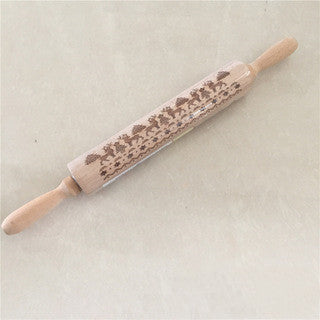 Wooden Christmas Engraved Rolling Pin for Cookies