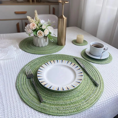 Round Ramie Woven Coaster and Cotton Yarn Placemat