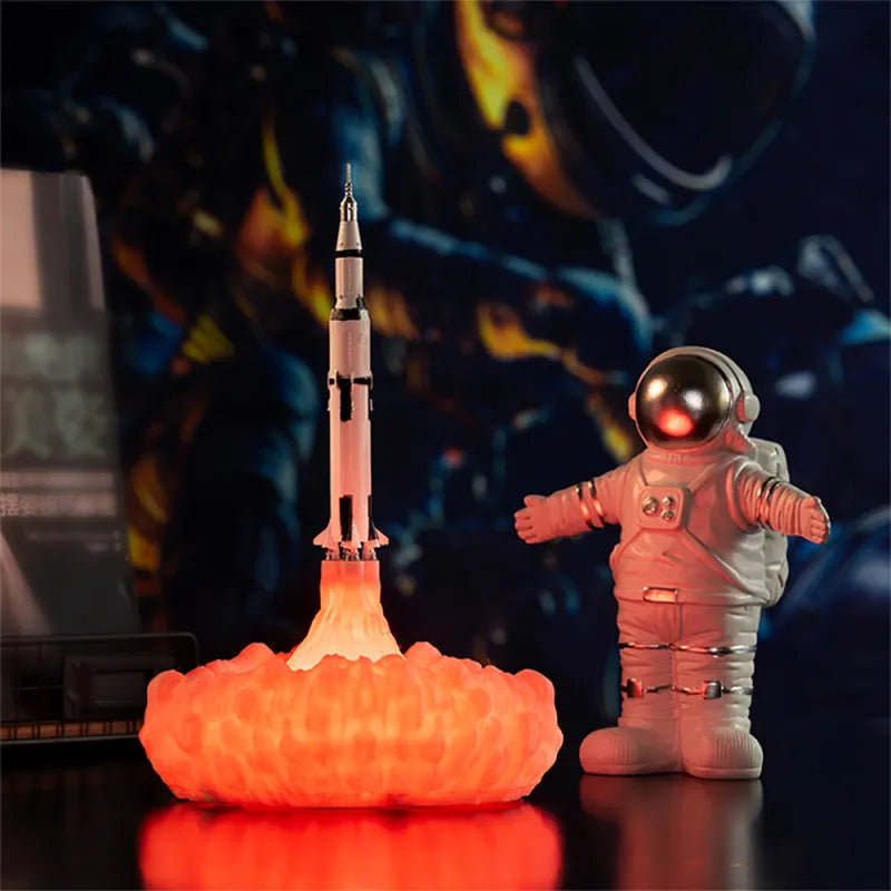 3D Printed Rocket Space Shuttle Lamp and Night Light, Creative Astronaut-Themed LED Bedroom Lighting Decoration, Unique Space Exploration Table Lamp for Kids' Bedrooms, Gaming Rooms, Study Desks, Modern Home Interiors, and Science Fiction Inspired Decorat