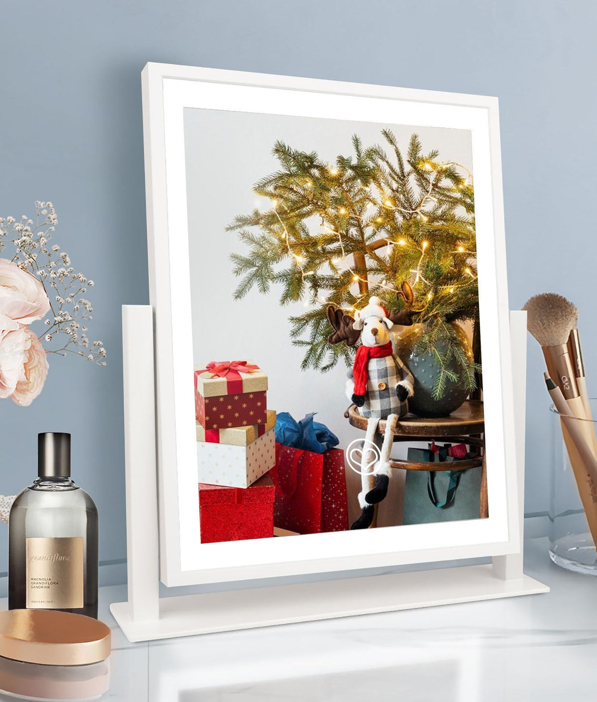 Beelux Makeup Mirror with Lights Lighted Up Vanity Mirror with Touch Control 3 Color Lighting Modes Dimmable 360°Rotation for Vanity Desk Tabletop 13Inch Christmas Birthday Present