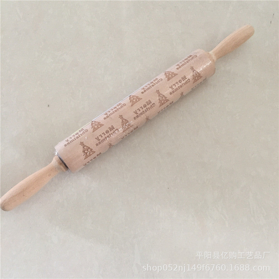 Wooden Christmas Engraved Rolling Pin for Cookies