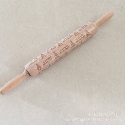 Wooden Christmas Engraved Rolling Pin for Cookies