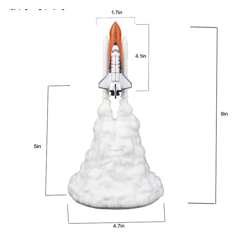 3D Printed Rocket Space Shuttle Lamp and Night Light, Creative Astronaut-Themed LED Bedroom Lighting Decoration, Unique Space Exploration Table Lamp for Kids' Bedrooms, Gaming Rooms, Study Desks, Modern Home Interiors, and Science Fiction Inspired Decorat