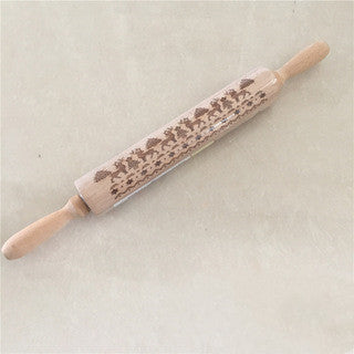 Wooden Christmas Engraved Rolling Pin for Cookies
