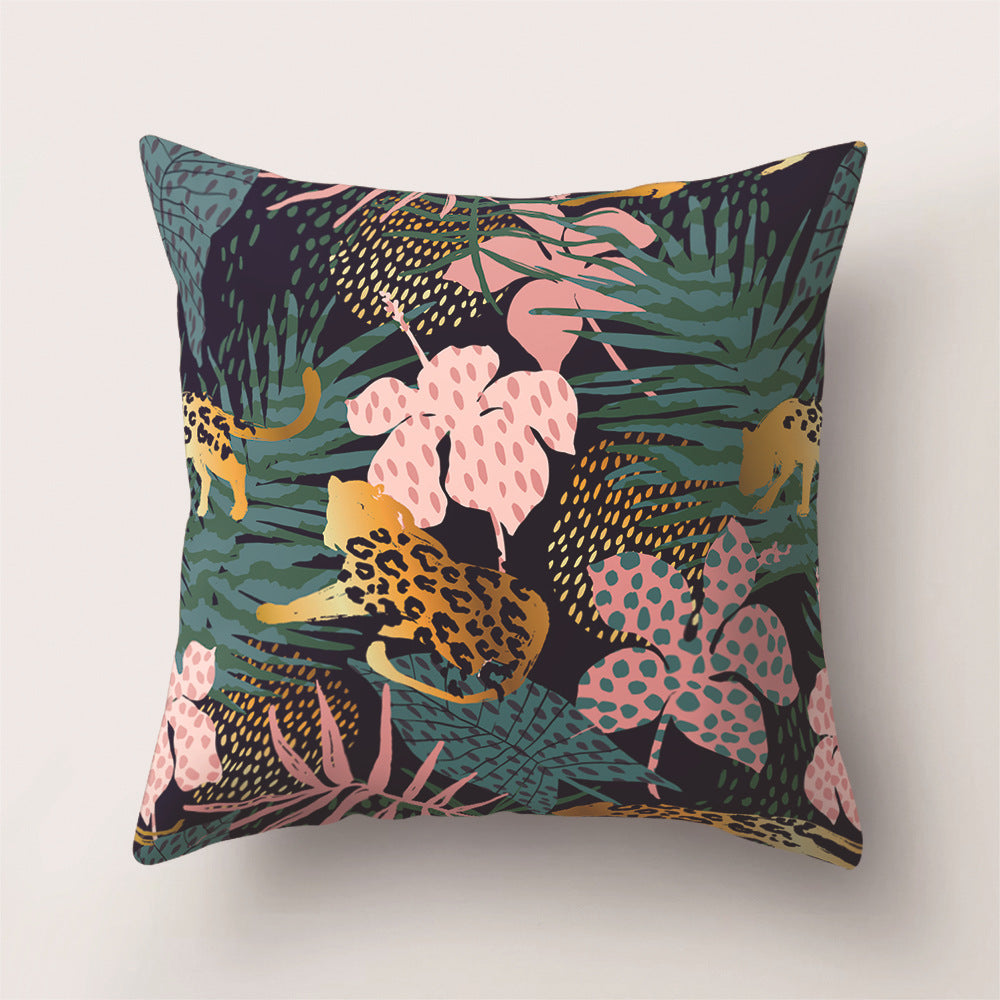 Tropical Rainforest Leaf Animal Print Cushion Cover