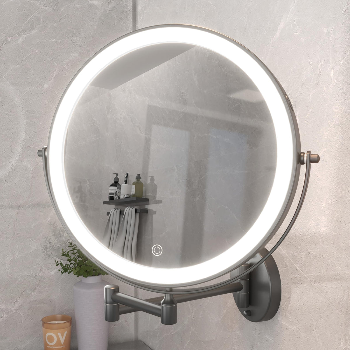 Hasipu 10-Inch Wall Mounted Makeup Mirror with Magnification Rechargeable 3000 mAh Vanity Mirror with Lights Bathroom Mirror with Dimmable Brightness 3 Lighting Modes Extendable Arm Black