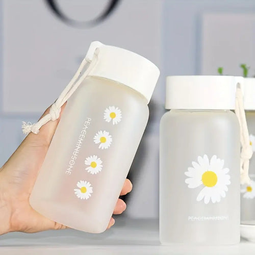 1pc Little Daisy Matte Glass Water Bottle with Rope