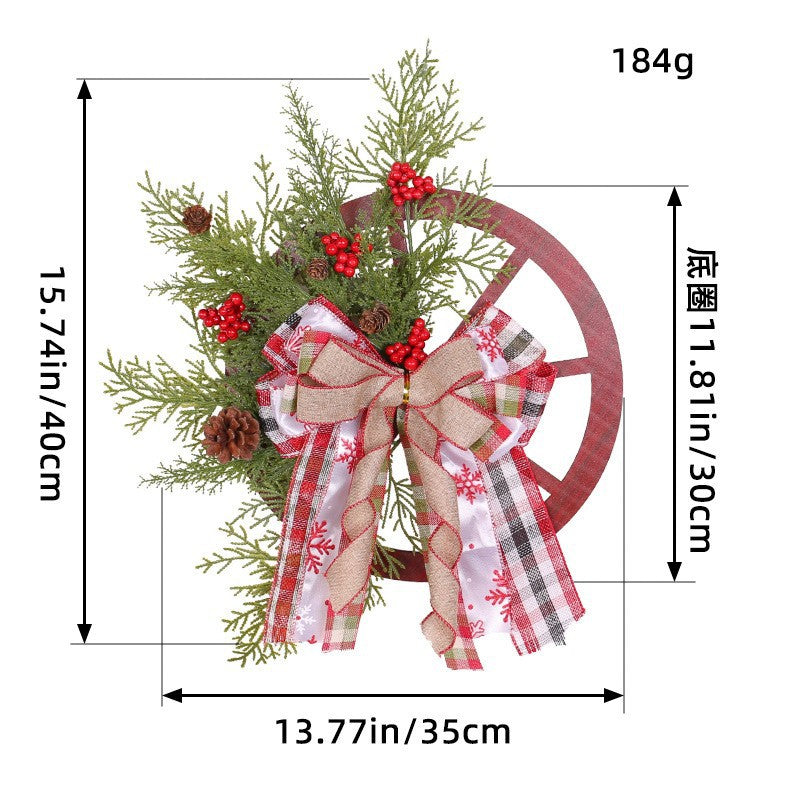 Wooden Christmas Wreath with Pinecones and Wheel Design