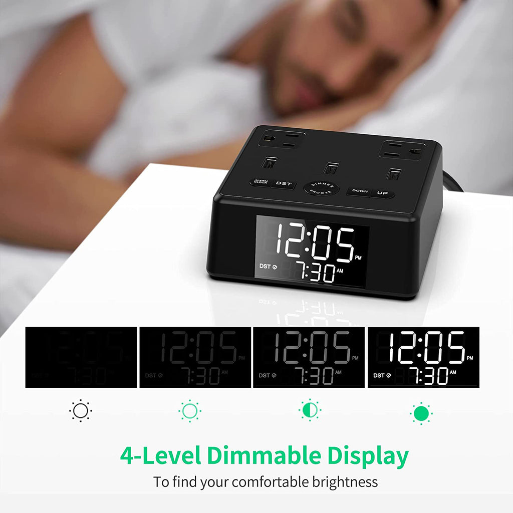 LED Alarm Clock with USB and Power Socket Outlet