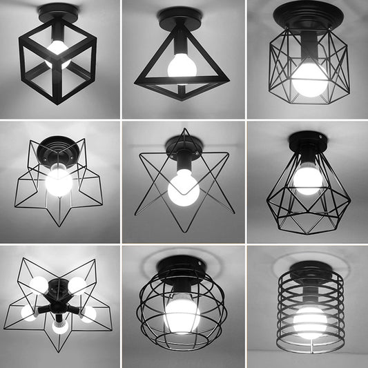Vintage Black Iron Cage Ceiling Lamp for Home Lighting