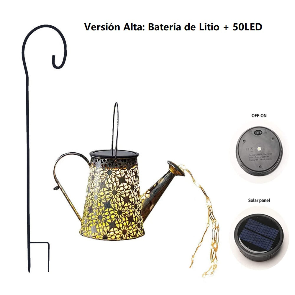 Solar Garden Kettle Lamp with Wrought Iron Design, Decorative Outdoor Solar-Powered LED Lighting for Gardens, Patios, Backyards, Pathways, Flower Beds, Courtyards, Rustic Landscape Decoration, and Elegant Outdoor Home Illumination