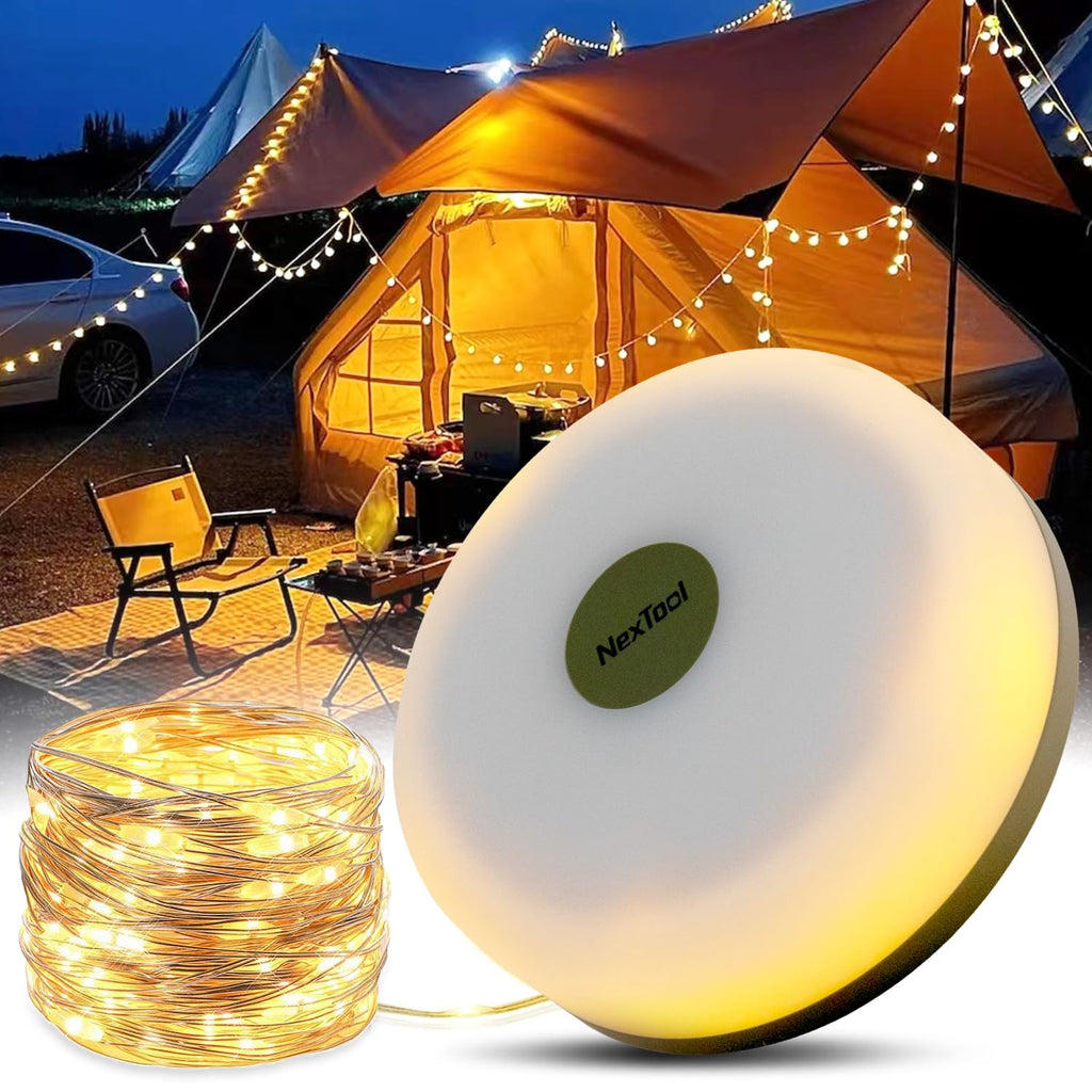 Hiromeco 65.6ft Camping Lights String Outdoor String Lights with 5 Lighting Modes Quick 30s Recovery Durable and Waterproof USB Charging - Portable Camping Lights for Camping Yard and Hiking