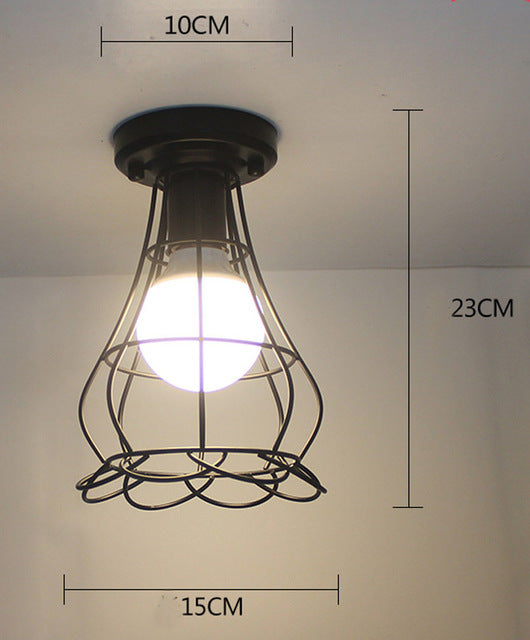 Vintage Black Iron Cage Ceiling Lamp for Home Lighting