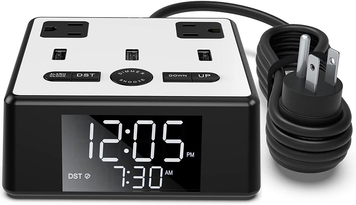 LED Alarm Clock with USB and Power Socket Outlet