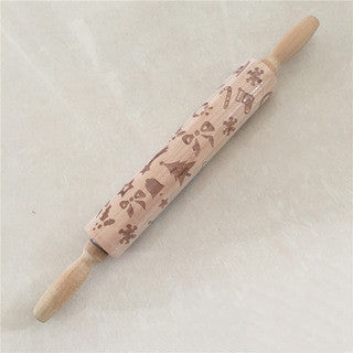 Wooden Christmas Engraved Rolling Pin for Cookies