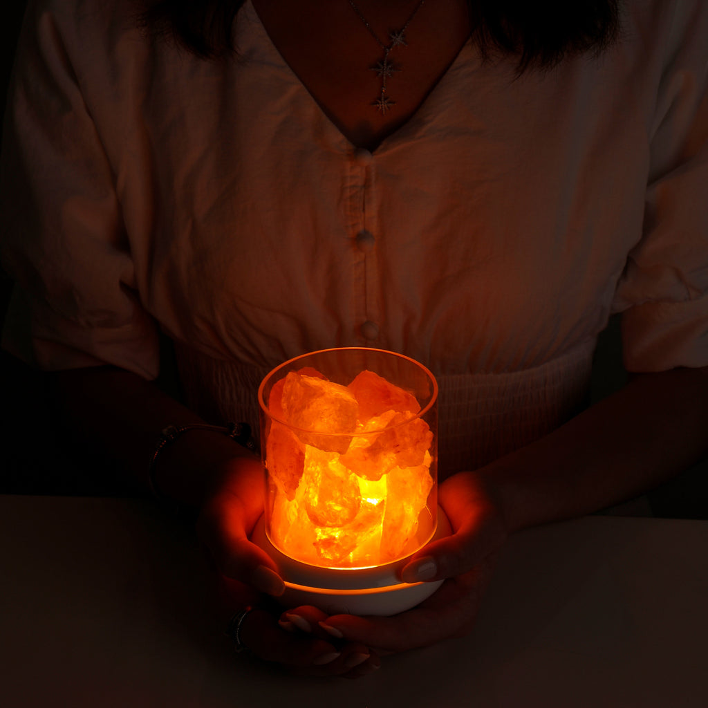 LED Rechargeable Anion Salt Lamp for Atmosphere Lighting - USB plugged in