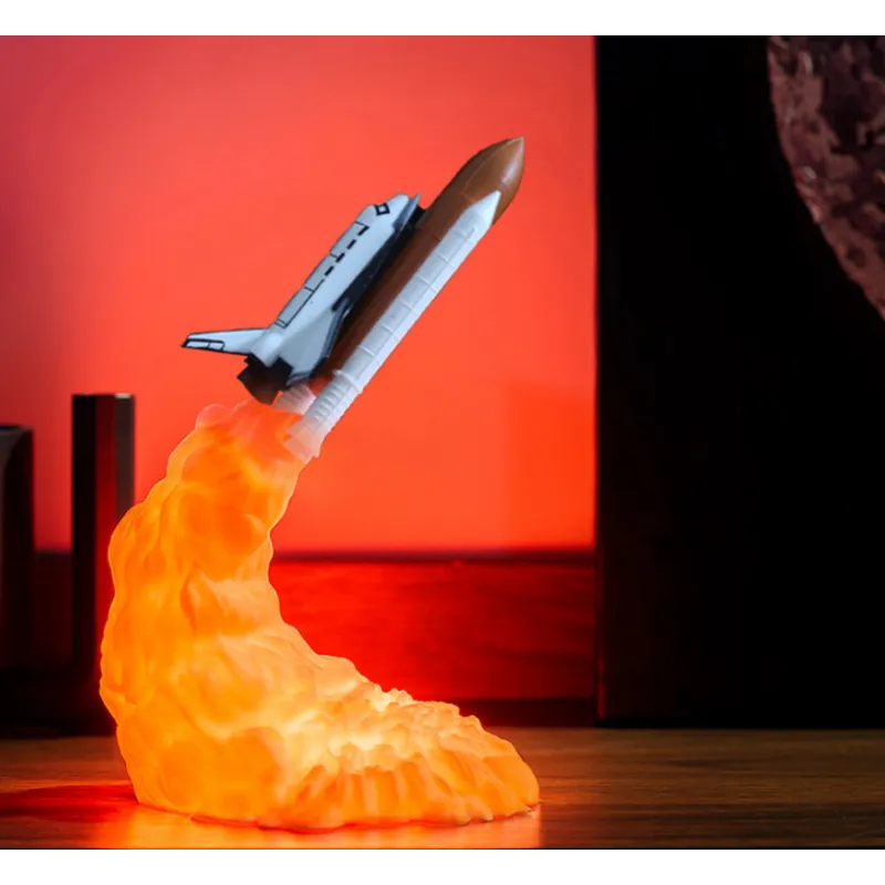 3D Printed Rocket Space Shuttle Lamp and Night Light, Creative Astronaut-Themed LED Bedroom Lighting Decoration, Unique Space Exploration Table Lamp for Kids' Bedrooms, Gaming Rooms, Study Desks, Modern Home Interiors, and Science Fiction Inspired Decorat