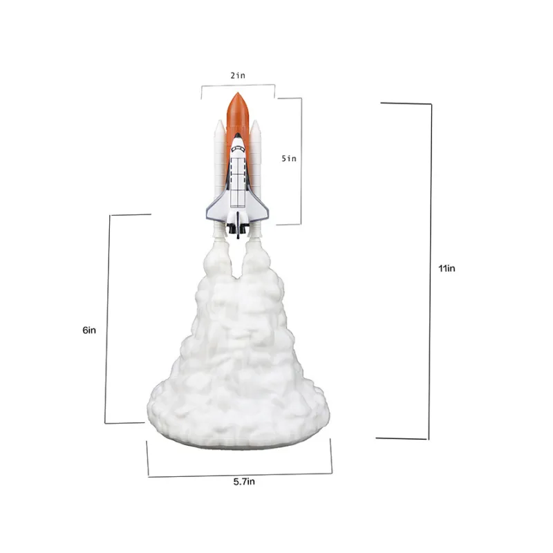3D Printed Rocket Space Shuttle Lamp and Night Light, Creative Astronaut-Themed LED Bedroom Lighting Decoration, Unique Space Exploration Table Lamp for Kids' Bedrooms, Gaming Rooms, Study Desks, Modern Home Interiors, and Science Fiction Inspired Decorat