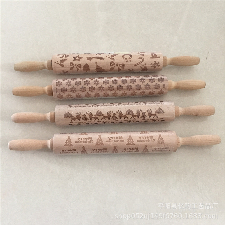 Wooden Christmas Engraved Rolling Pin for Cookies