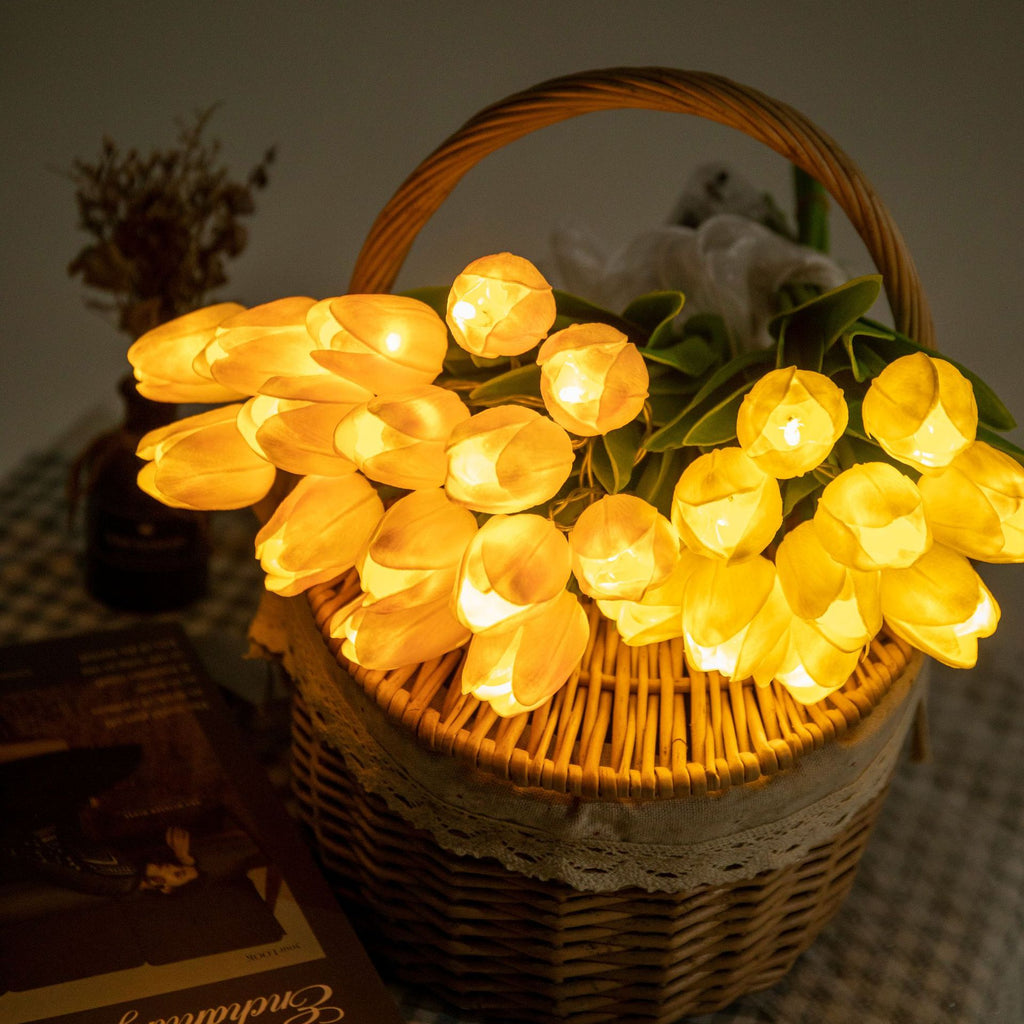 Romantic LED Tulip Bridal Bouquet with Decorative Lighting Chain, Elegant Artificial Flower Wedding Bouquet for Brides, Engagement Ceremonies, Anniversary Celebrations, Valentine's Day Gifts, Wedding Photography, and Romantic Home Decorations