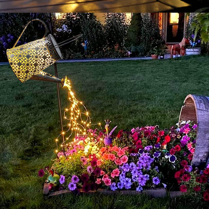 Solar Garden Kettle Lamp with Wrought Iron Design, Decorative Outdoor Solar-Powered LED Lighting for Gardens, Patios, Backyards, Pathways, Flower Beds, Courtyards, Rustic Landscape Decoration, and Elegant Outdoor Home Illumination