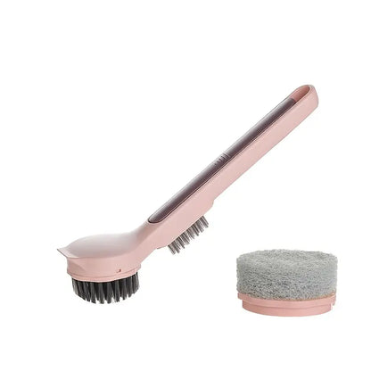 Pot Scrub Brush with Long Handle and Dual Brush Heads